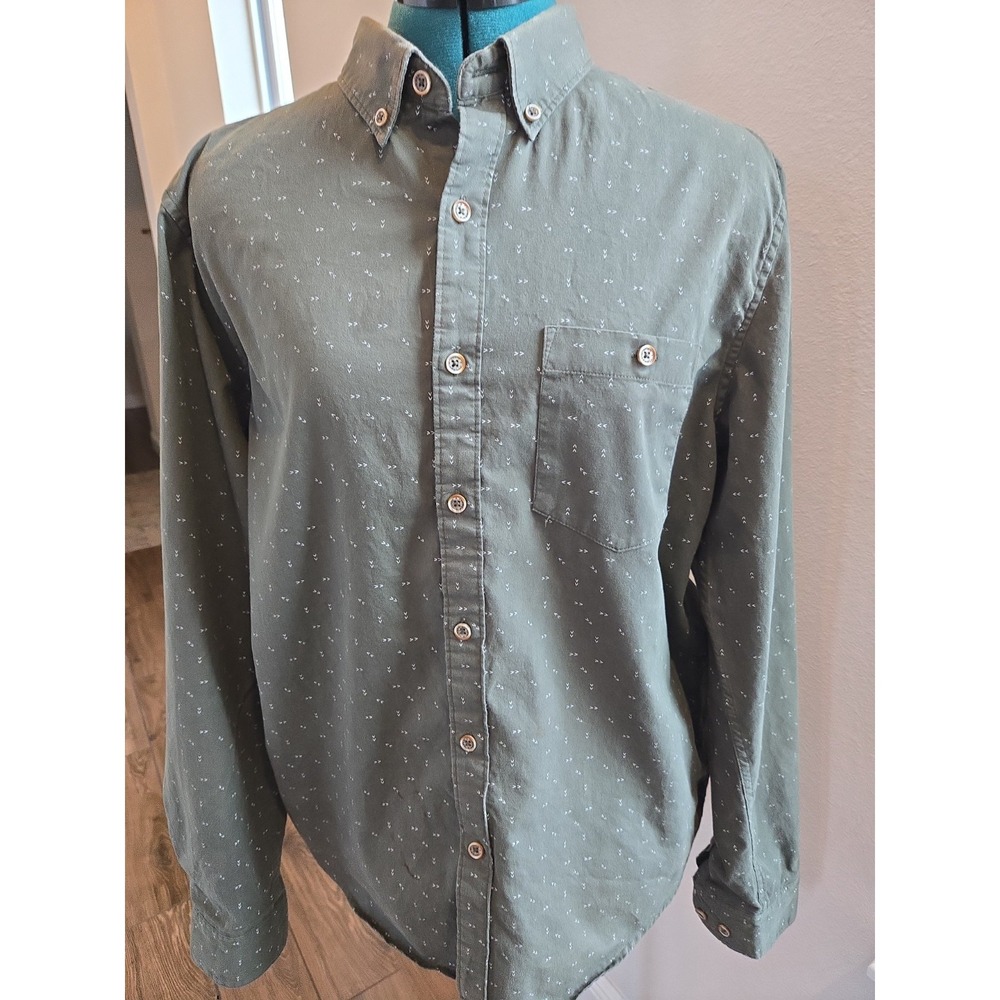 Denim & Flower Button Up Shirt Mens Large Olive Arrow Print Slim Fit